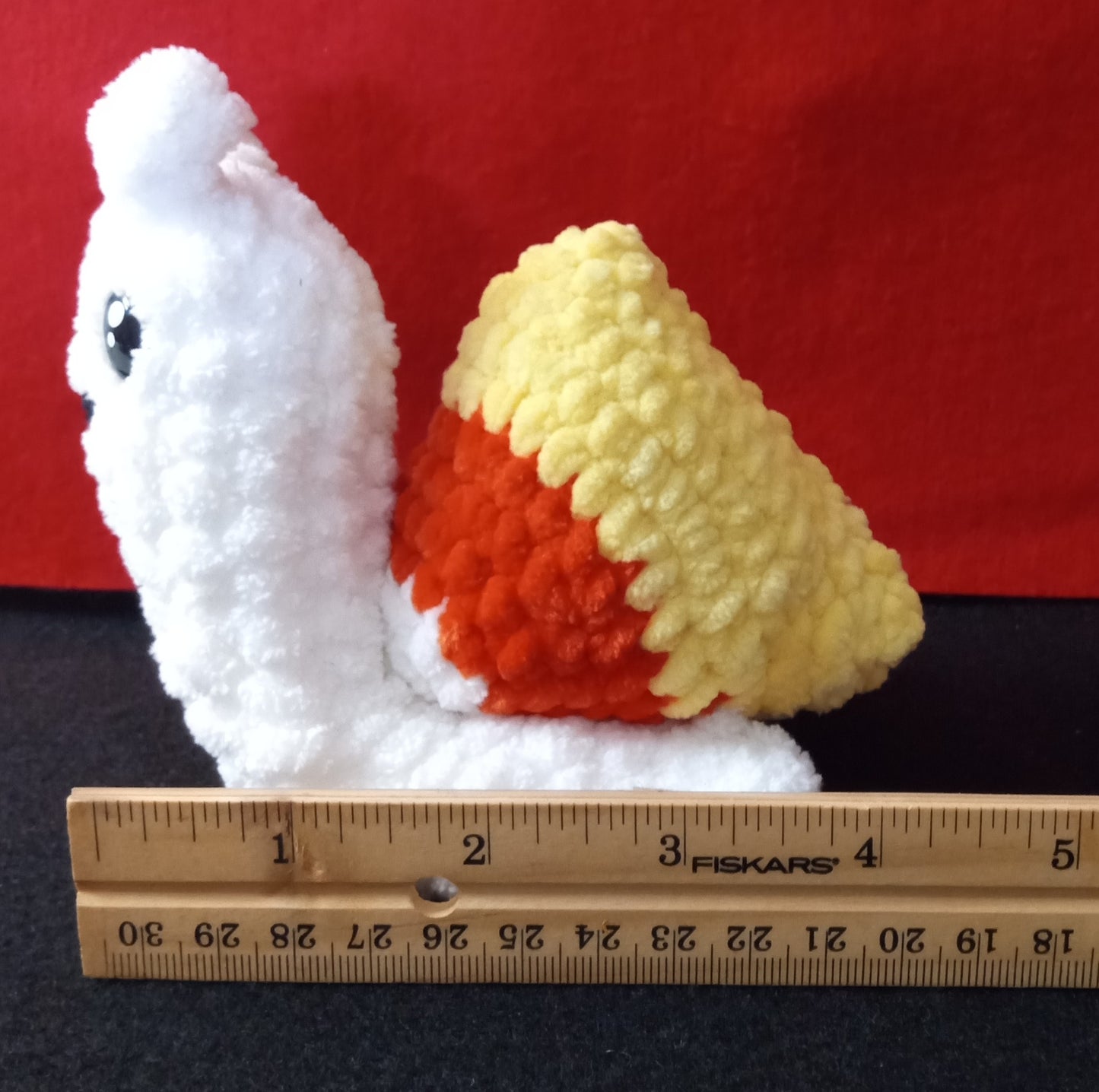 Crocheted Candy Corn Snail Plush