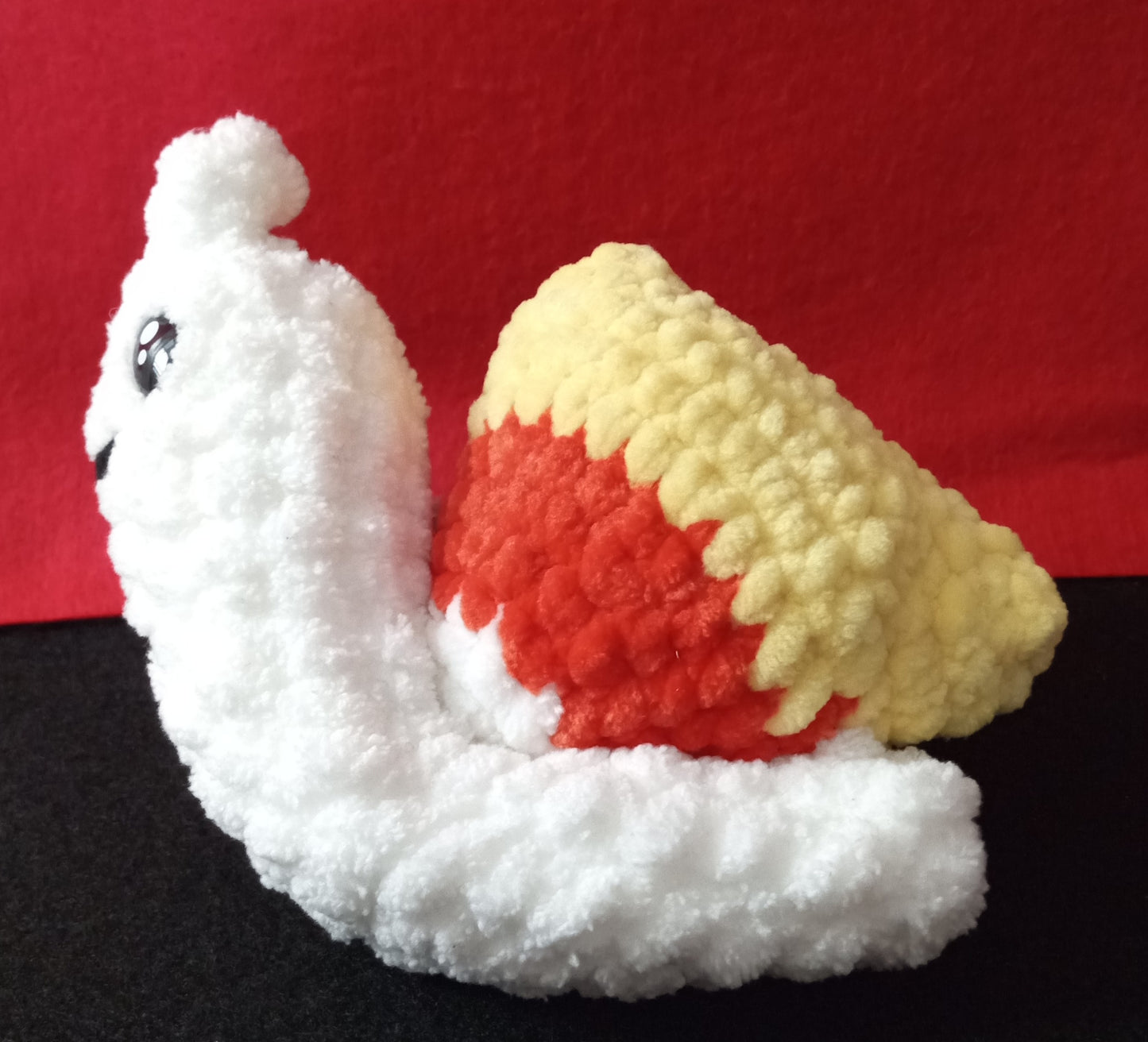 Crocheted Candy Corn Snail Plush